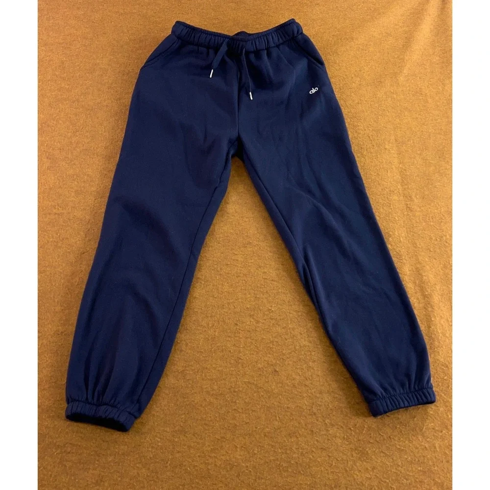 Alo Yoga Womens Large Navy Blue Fleece Drawstring Jogger Sweatpants